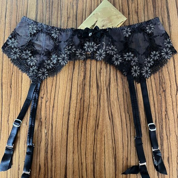 Agent Provocateur Soirée XIAH Suspender Black/Silver Sz 2 (AP 2/UK 8/US 4/EU 36) - Picture 1 of 11